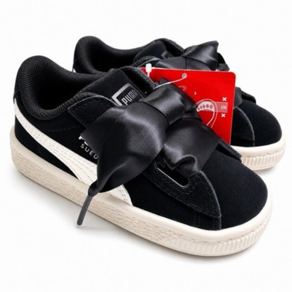 PUMA Suede Heart Jewel INF Black White Bow Toddler Girls